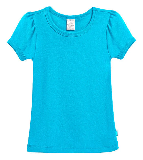 Girls Soft Cotton Short Sleeve Puff Tee  | Turquoise - Drispect