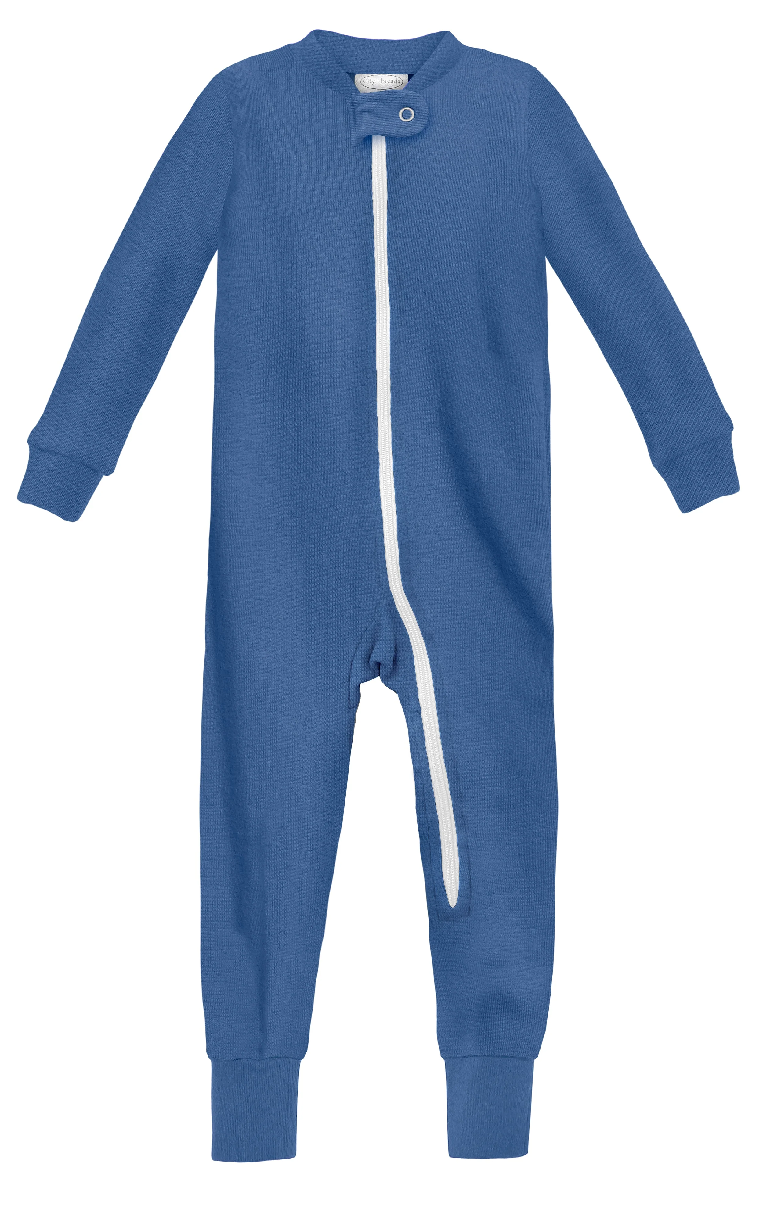 Super-Soft Organic Cotton Footless Zip Footie| Smurf - Drispect