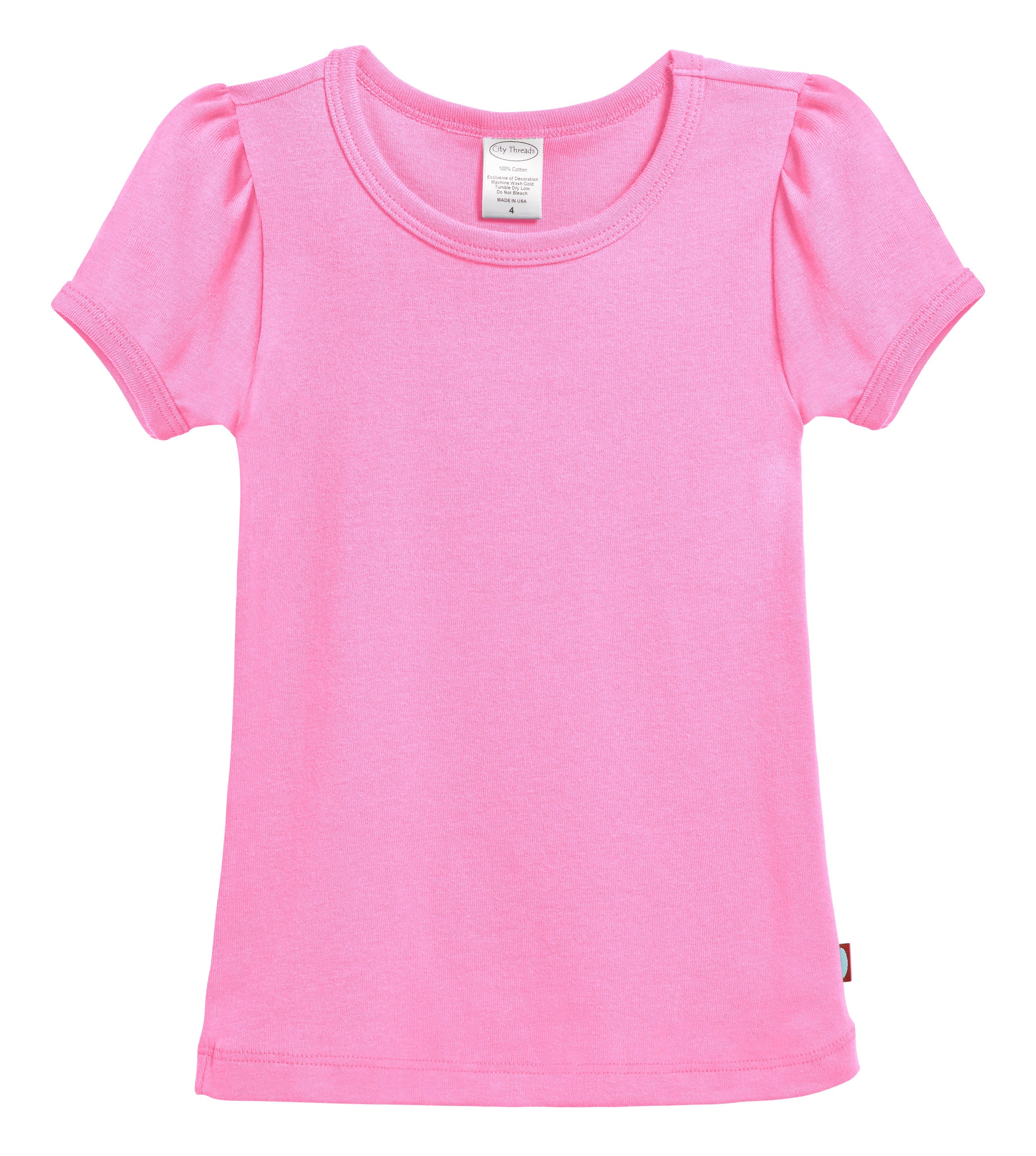 Girls Soft Cotton Short Sleeve Puff Tee  | Bubblegum - Drispect