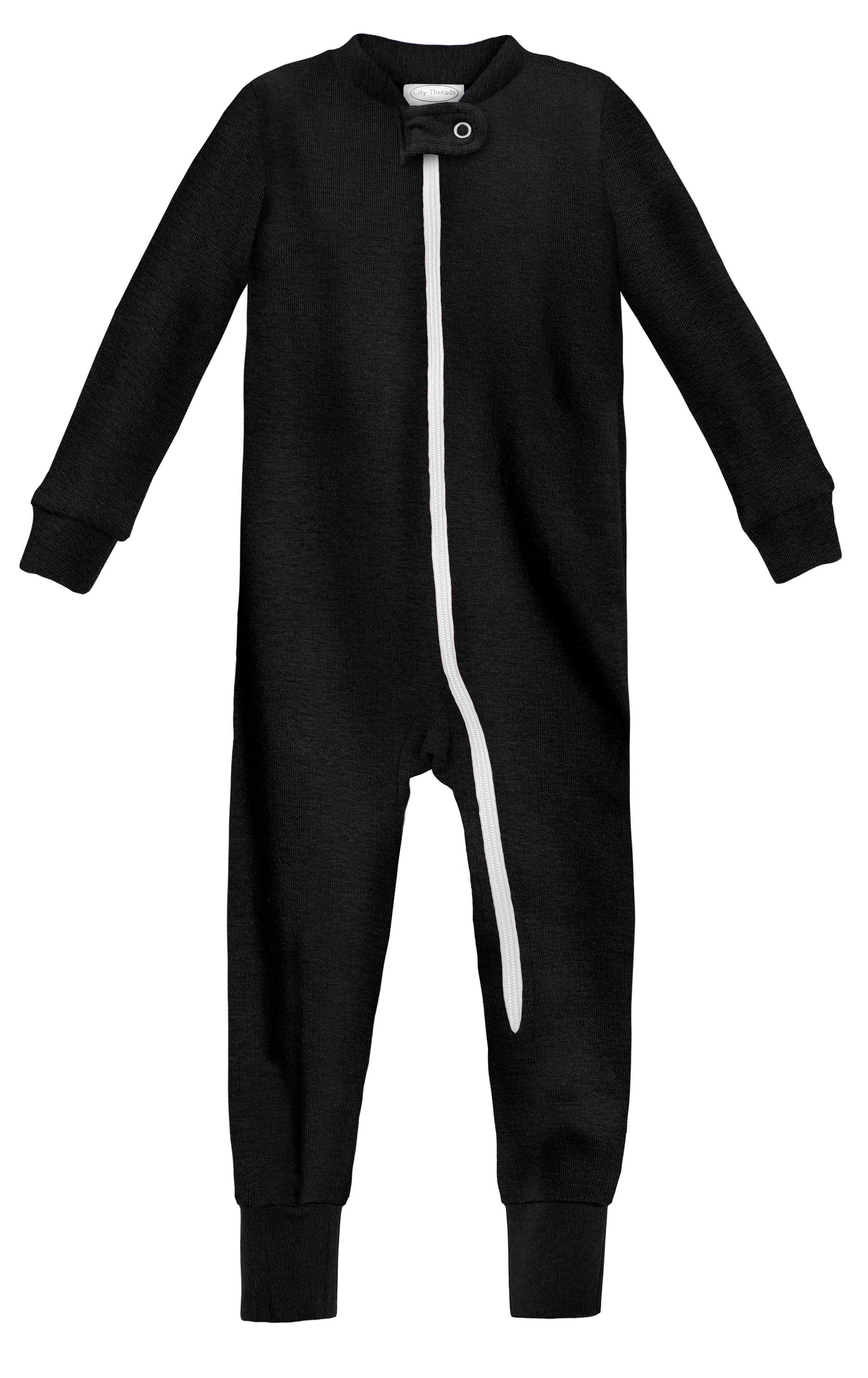Super-Soft Organic Cotton Footless Zip Footie| Black - Drispect